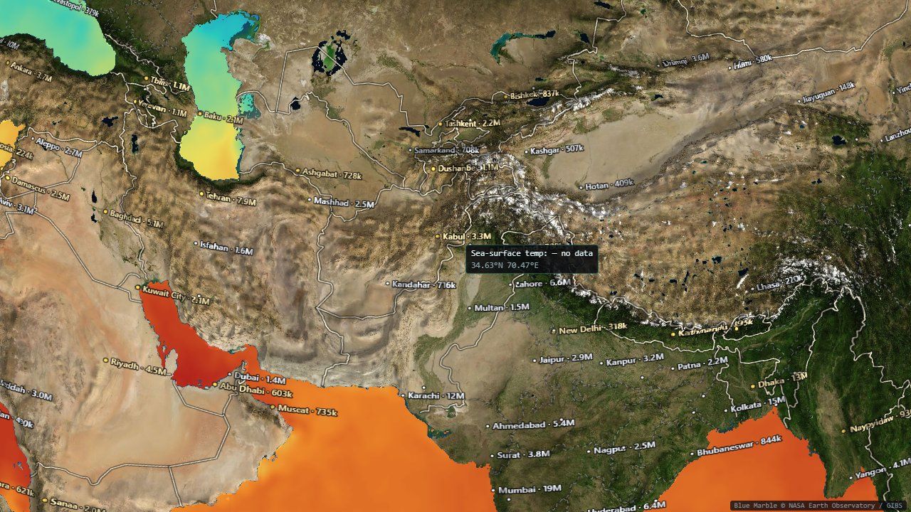 Close view of the Tibetan plateau and Himalaya on the globe with streamed satellite imagery